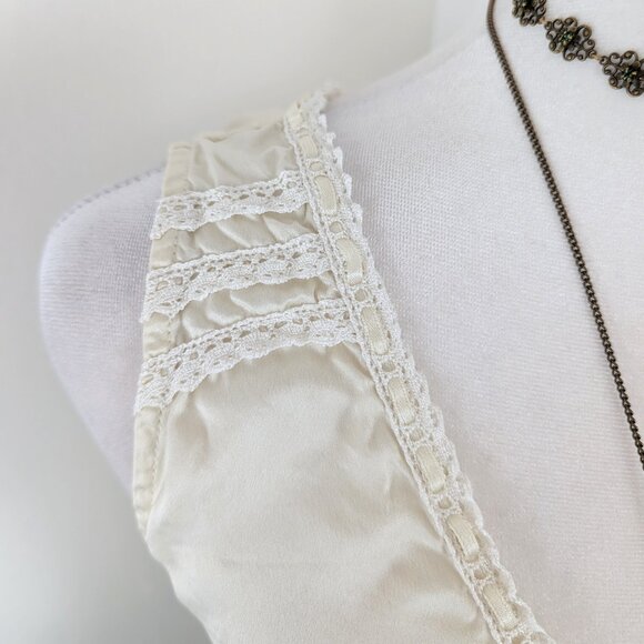VTG 00s Y2K Ella Rose Cream White Silk Satin Lace Trim Bow V-Neck Slip Tank Top - Picture 6 of 8